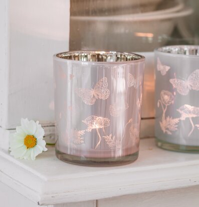 Ljuslykta - Butterflies & Poppies Rosa från Majas Cottage