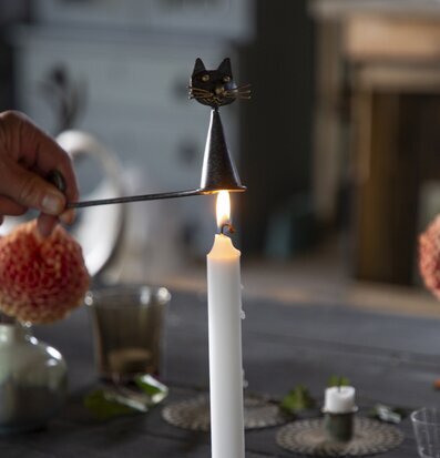 Bild av hemtrevlig miljö med ljus och kattdetaljer