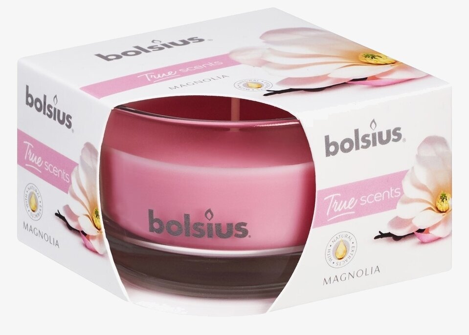 Bolsius Doftljus True Scents - Magnolia i rosa glasbehållare
