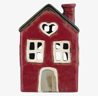 Ljuslykta Hus Röd från IB Laursen i keramik med hjärtfönster