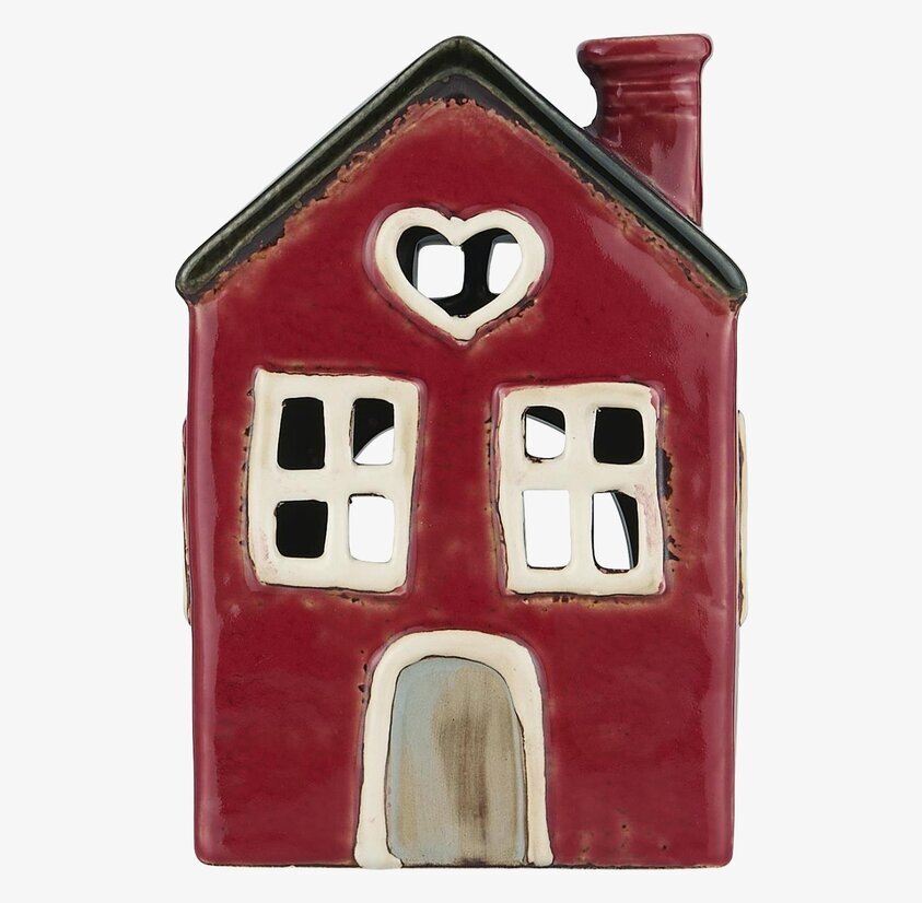 Ljuslykta Hus Röd från IB Laursen i keramik med hjärtfönster
