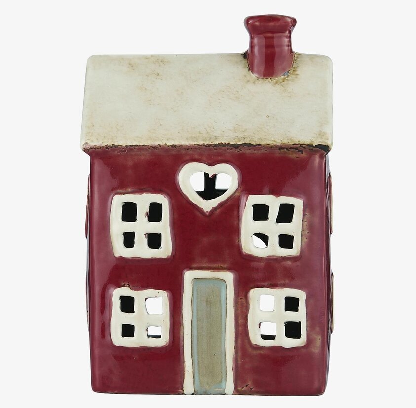 Ljuslykta Hus 4 Fönster Röd från IB Laursen i keramik
