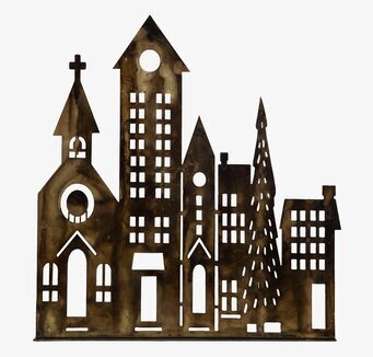 Foto av en dekorativ ljuslykta med stadsdesign