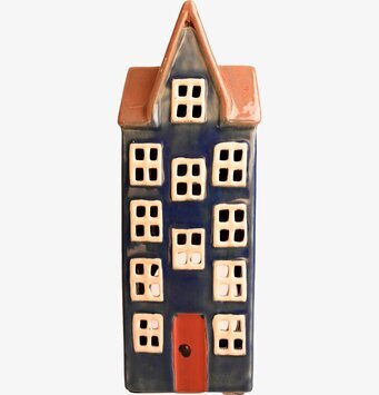 Ljuslykta Hus Blå från Det Gamle Apotek, blå keramiklykta