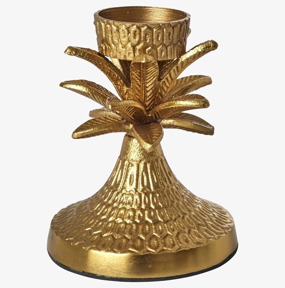 Bild av unik ljusstake med palmblad i guldfinish