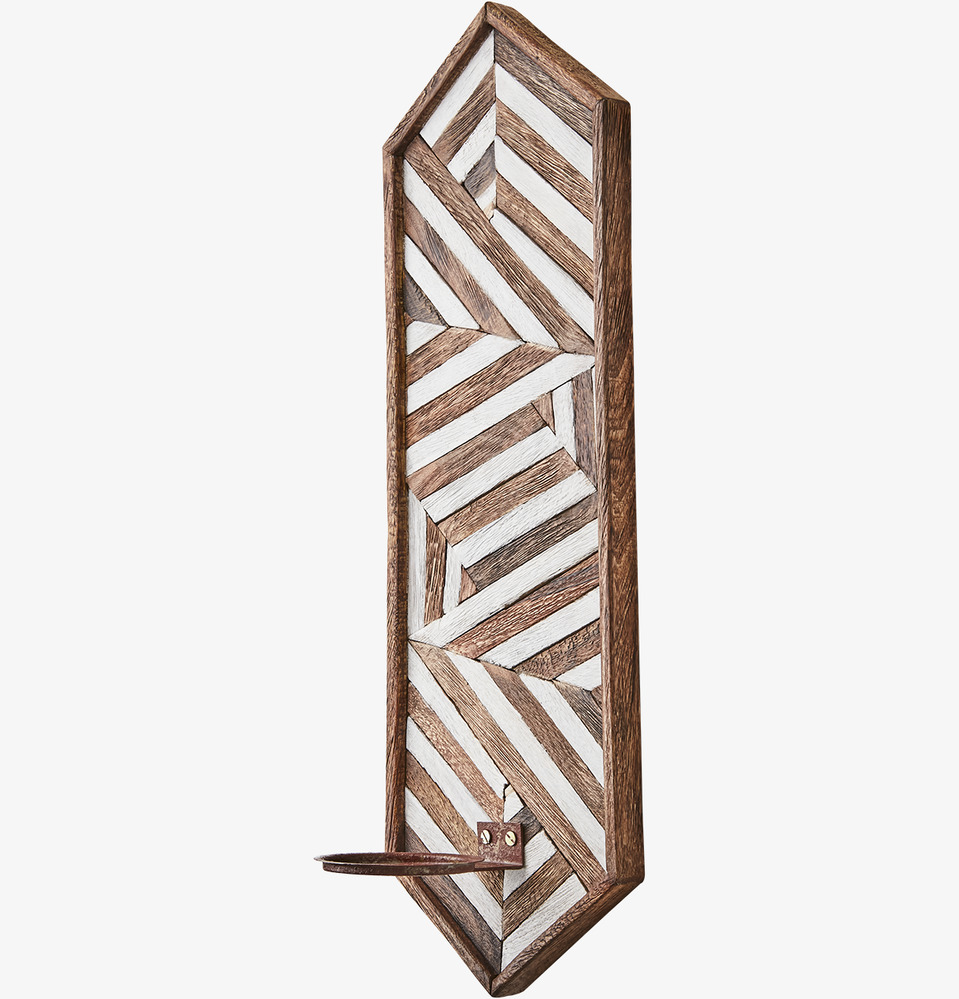 Bild av geometrisk väggljushållare i brun och vit design