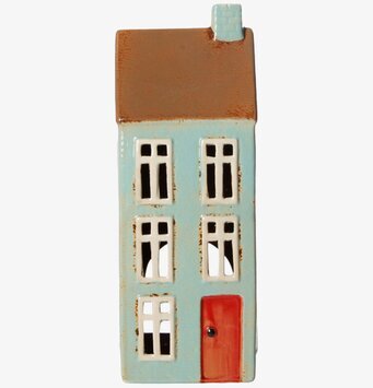 Ljuslykta Hus Ljusblå 21Cm från Det Gamle Apotek, keramik