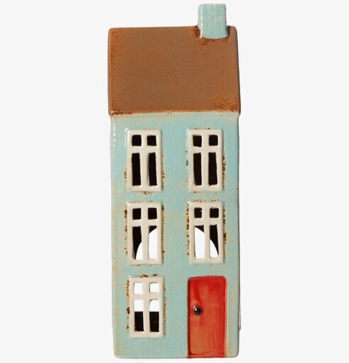 Ljuslykta Hus Ljusblå 21Cm från Det Gamle Apotek, keramik