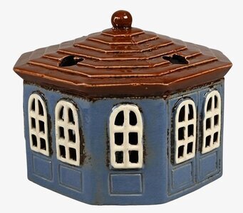 Ljuslykta Hus Blå från Det Gamle Apotek, blå keramik