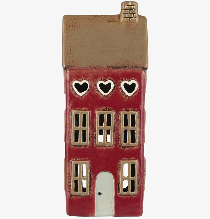 Ljuslykta Hus Hjärtan Röd från IB Laursen i keramik