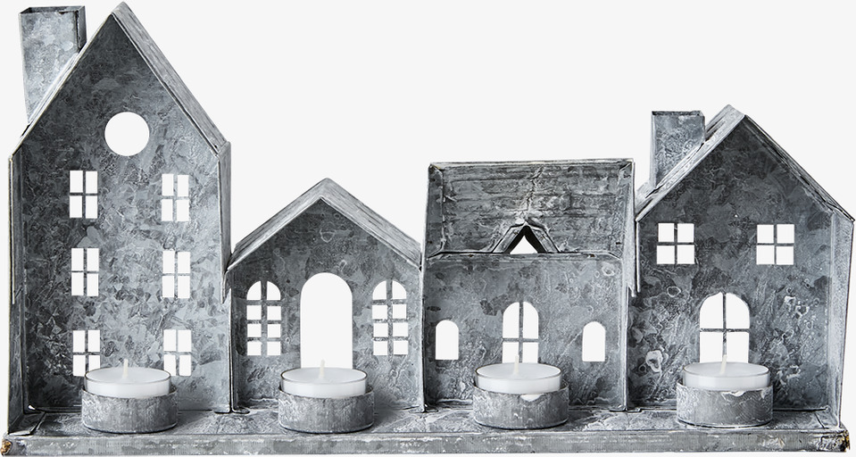 Ljuslykta Fenix Grå Medium från Affari med miniatyrhus