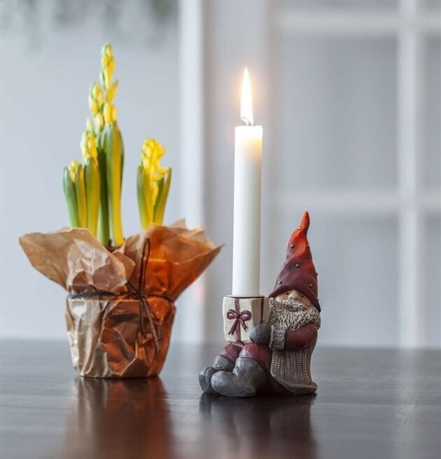 Bild av en stilfull ljusstake med tomte och växt