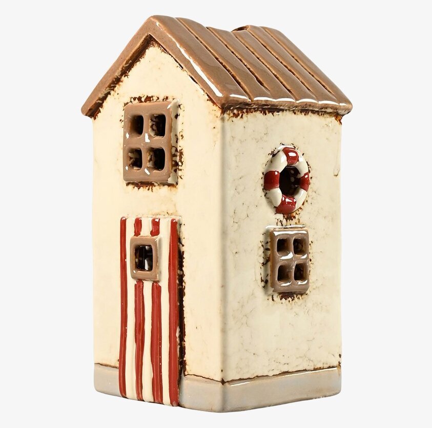 Ljuslykta Strandbod Creme/Röd från Det Gamle Apotek, keramik