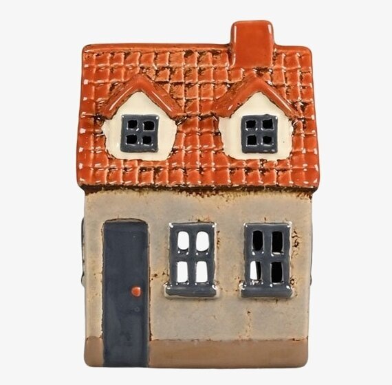 Ljuslykta Hus Grå från Det Gamle Apotek med rött tegeltak