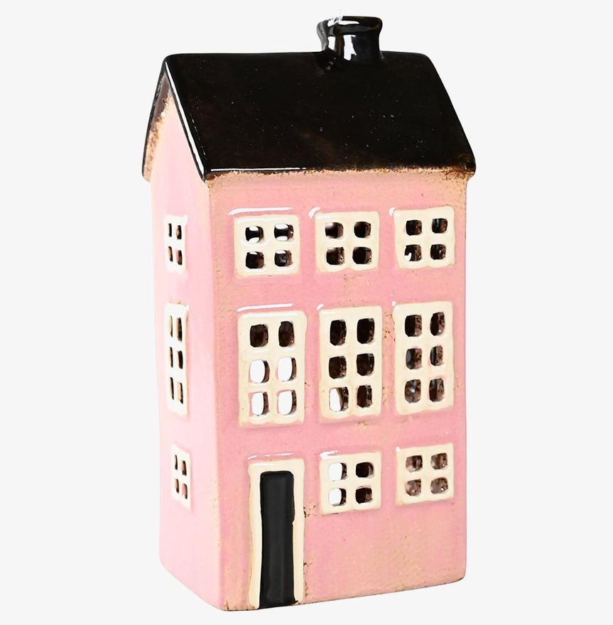 Ljuslykta Hus Rosa från Det Gamle Apotek, keramik, rosa hus