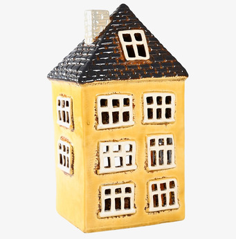 Ljuslykta Hus Gul från Det Gamle Apotek, keramiskt hus