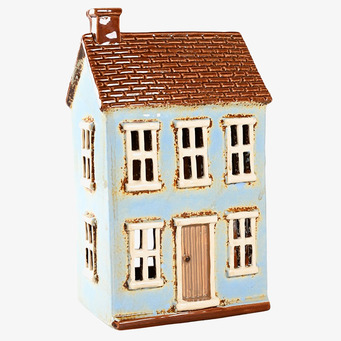 Ljuslykta Hus Blå från Det Gamle Apotek, blått hus med ljus