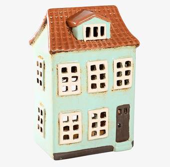 Ljuslykta Hus Blå från Det Gamle Apotek på vit bakgrund