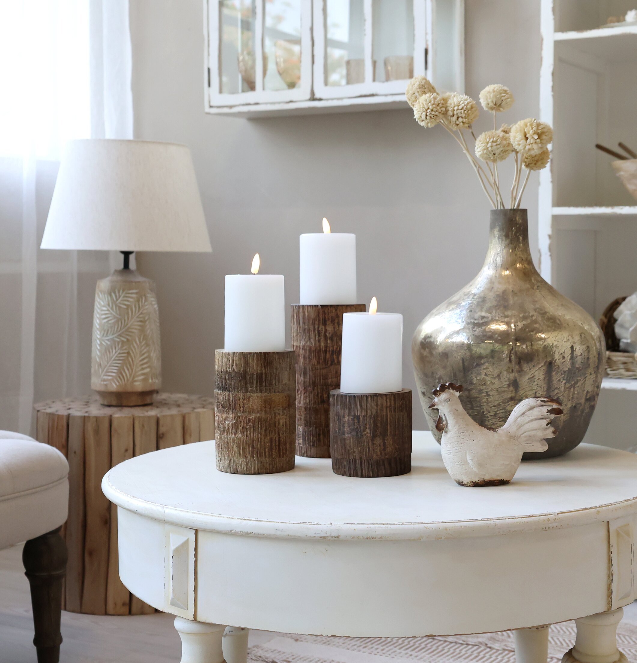 Ljusstake Blockljus från Chic Antique på rustikt soffbord