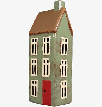 Ljuslykta Hus Grön från Chic Antique i keramik med detaljer