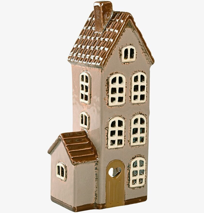 Ljuslykta Hus Brun/beige från Det Gamle Apotek, keramik