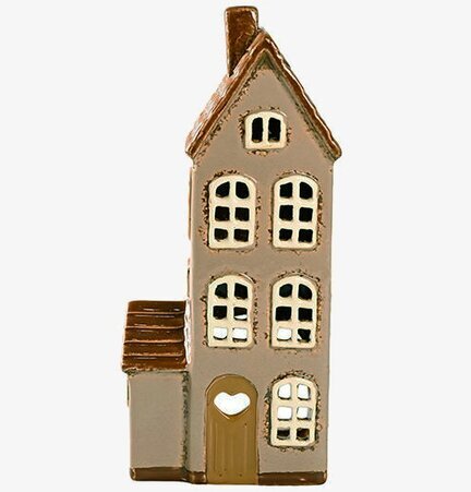 Ljuslykta Hus Brun/beige från Det Gamle Apotek, keramik