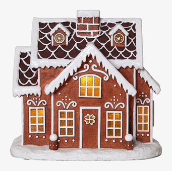 Foto av charmig ljuslykta som föreställer pepparkakshus