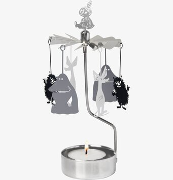 Bild av ett änglaspel med Muminfigurer i rörelse