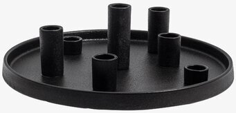 Bild av svart ljusfat med sex asymmetriska hållare