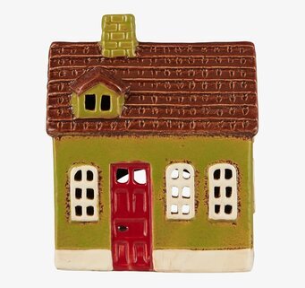 Foto av charmig grön ljuslykta i form av ett litet hus