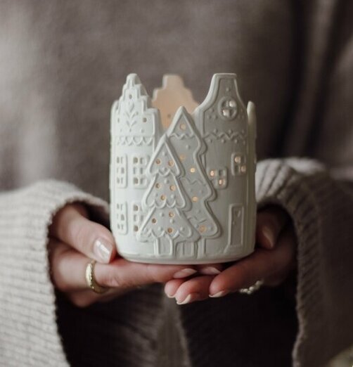 Gingerbread Ljushållare Liten Majas Cottage Lyktor Endless Light Ljuslyktor