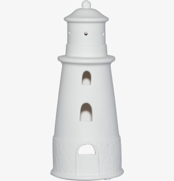 Bild av en elegant vit fyrformad ljuslykta i design