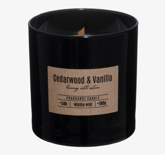 Bild av doftljus med träveke i glansigt svart glas