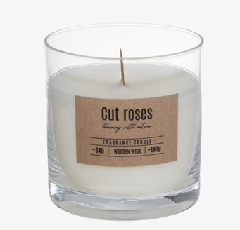 Bild av stilrent doftljus med träveke och rosdoft