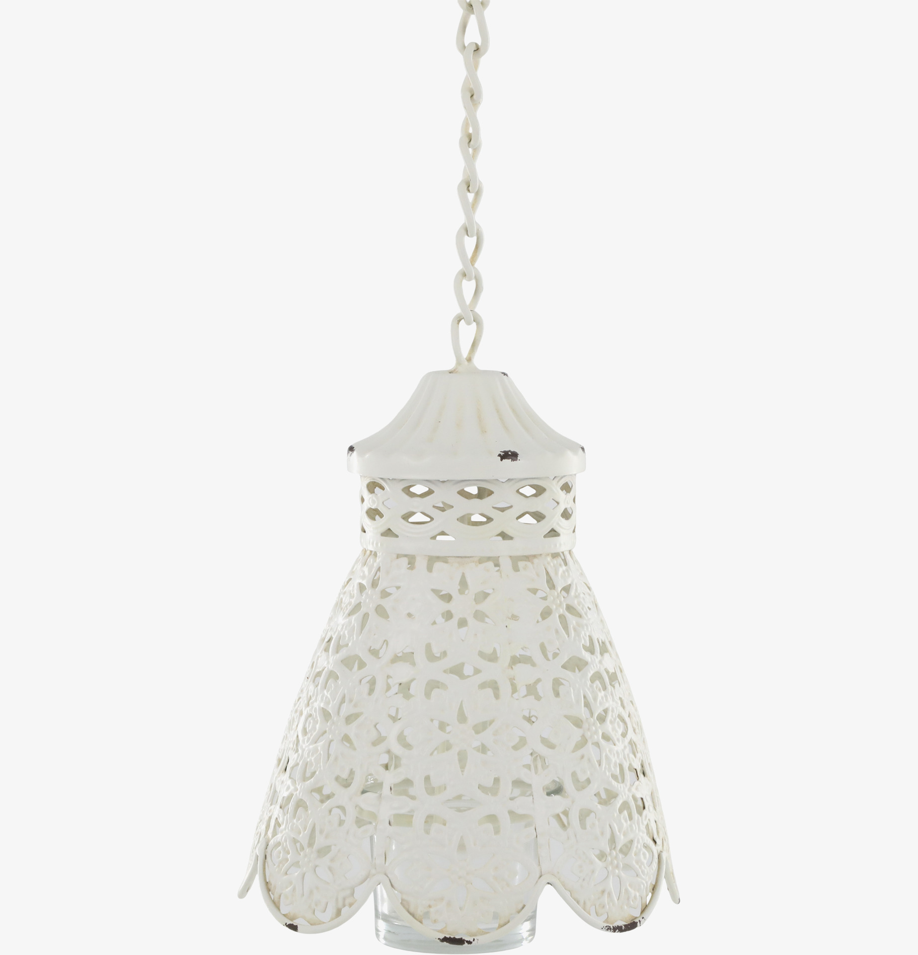 Foto av hängande ljusampel i antikvit metallfinish