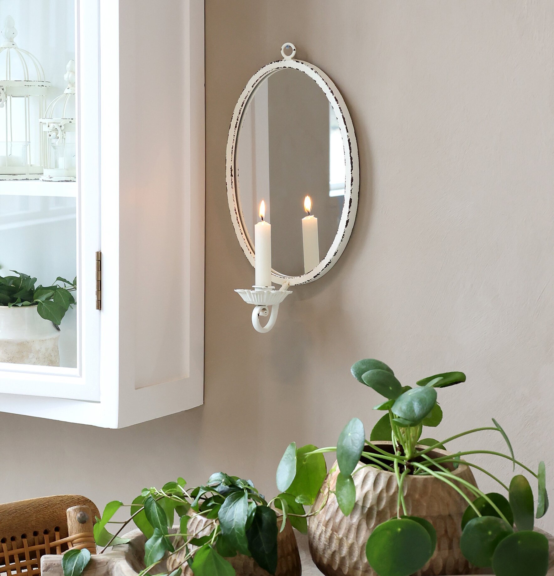 Väggspegel Med Ljushållare Chic Antique Ljusstakar Adventsstakar Ljushyllor Speglar Väggspeglar Stående speglar