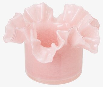 Bild av rosa ljuslykta i glas med blomliknande form
