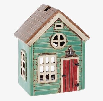 Bild av charmig keramikljuslykta i grönt och brunt