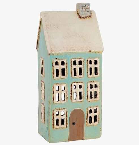 Ljuslykta Village Pottery -Tall Blue House Joe Davies Lyktor Endless Light Ljuslyktor