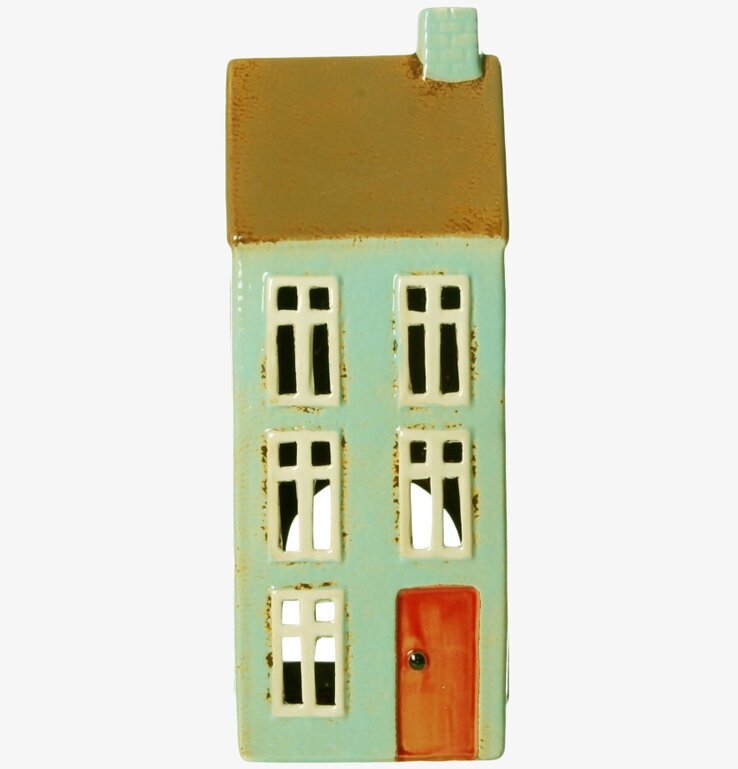 Ljuslykta Hus Ljusblå 27cm från Det Gamle Apotek