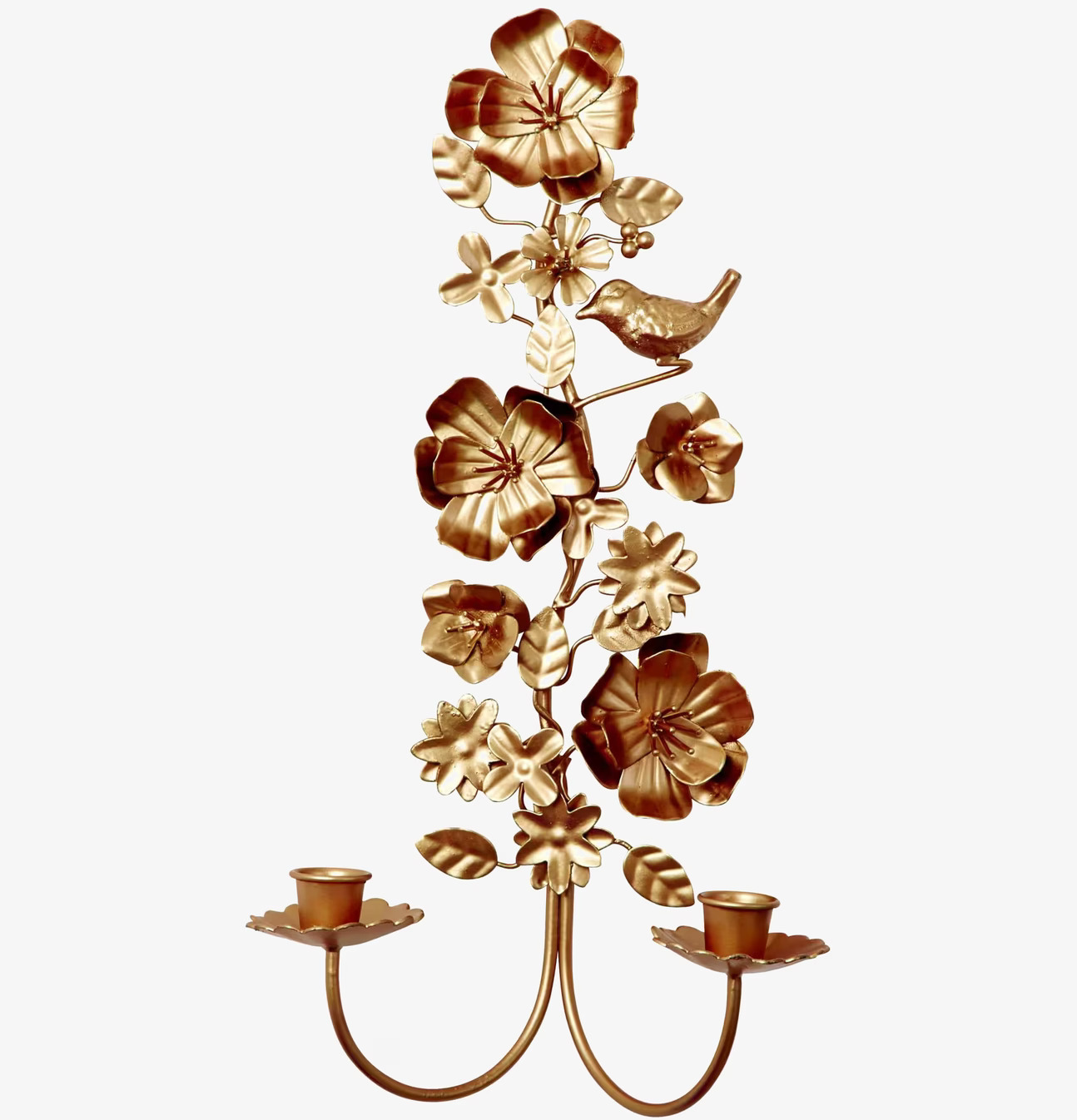 Bild av konstnärlig väggljusstake i guld och blommor