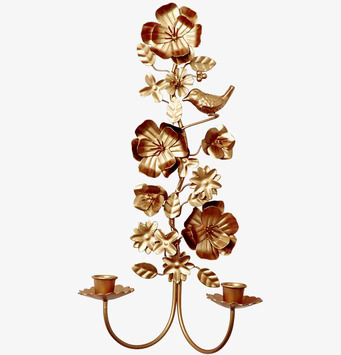 Bild av konstnärlig väggljusstake i guld och blommor