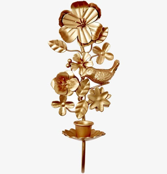 Bild av elegant väggljusstake i guld med blommotiv
