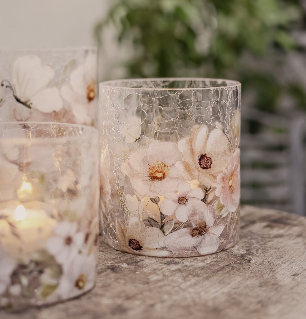 Ljuslykta Blossom & Butterflies 9x10cm Majas Cottage Lyktor Endless Light Ljuslyktor