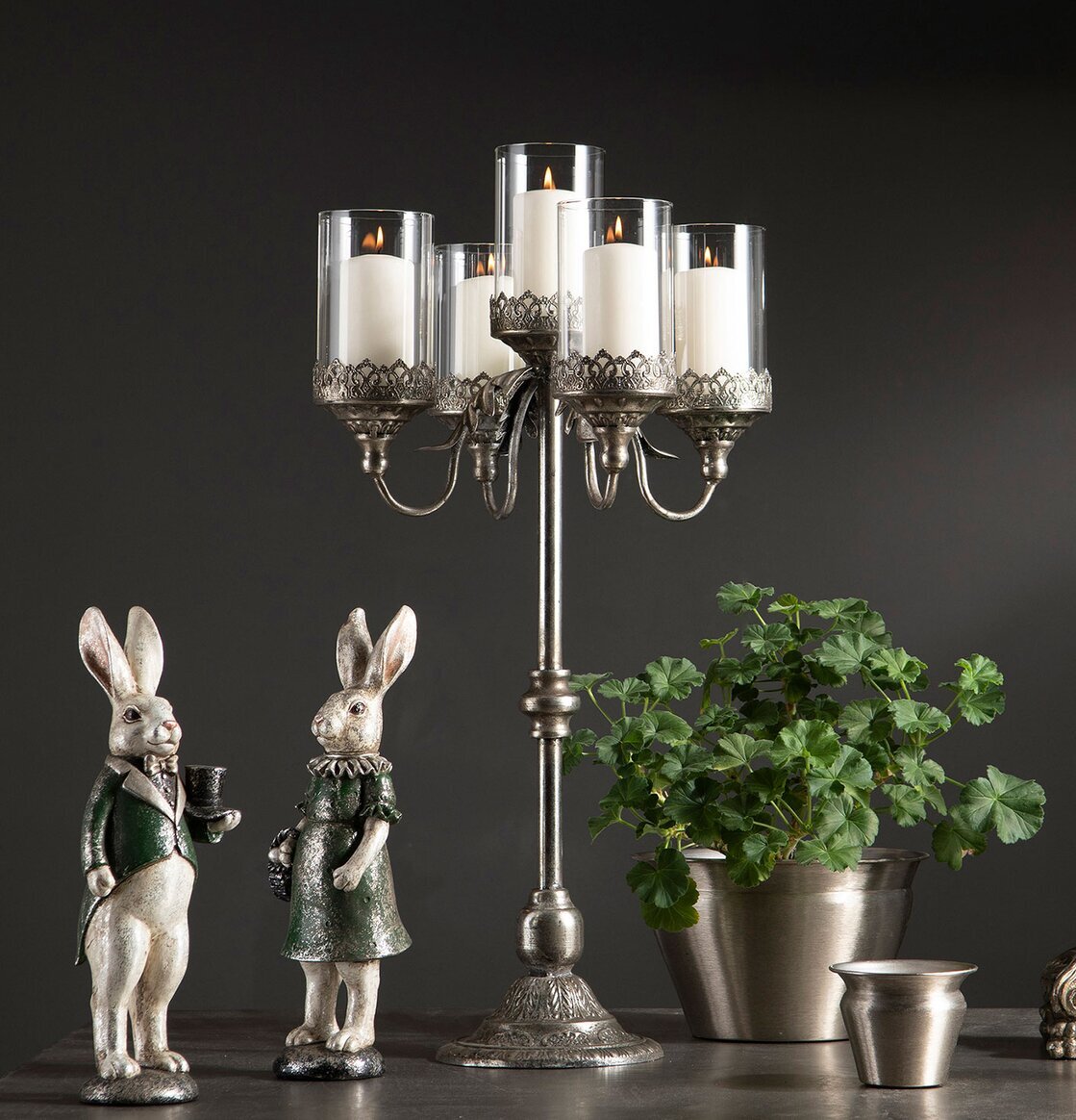 Kandelaber Blockljus 5-arm Antik Silver A Lot Decoration Ljusstakar Adventsstakar Ljushållare Ljushyllor