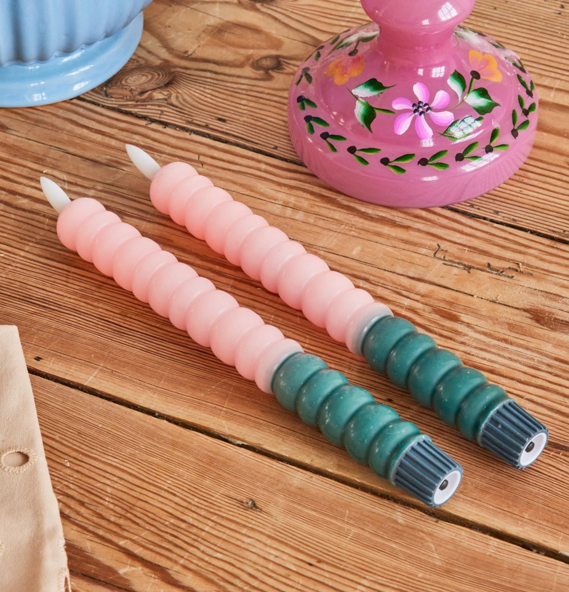 Bubble LED-Ljus Grön/Rosa Rice Stearinljus LED batteridrivna