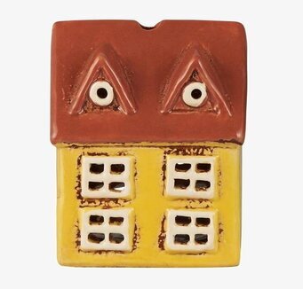 Bild av dekorativ mini ljuslykta i form av gult keramikhus