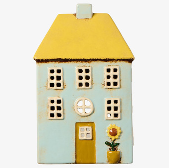 Bild av dekorativ ljuslykta i keramik med blomdetaljer