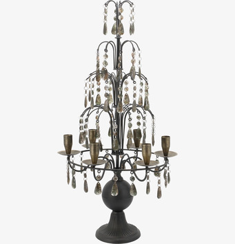 Bild av fransk ljusstake med prismor i antiksvart och glas