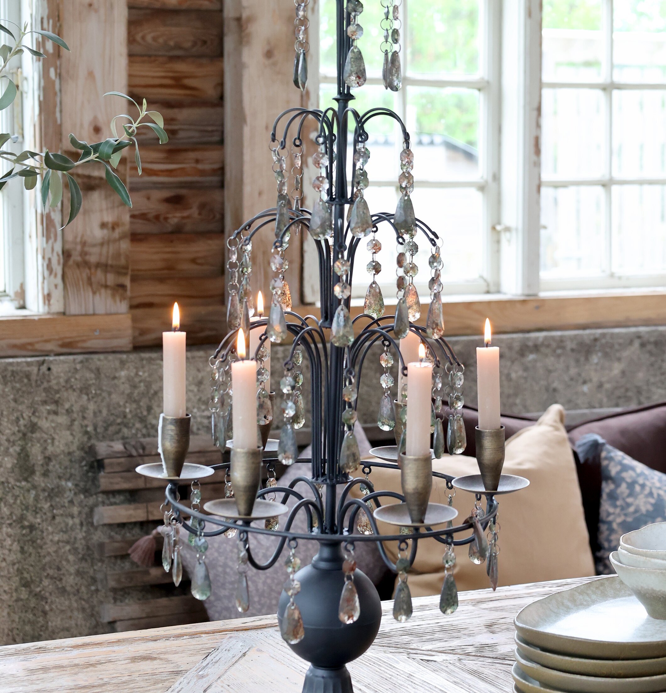 Fransk Ljusstake Med Prismor Antiksvart Chic Antique Ljusstakar Adventsstakar Ljushållare Ljushyllor